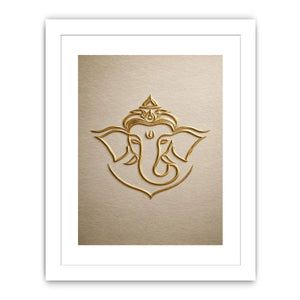 Gold Ganesha artwork on neutral background for elegant entryway decor.
