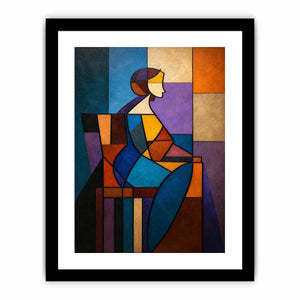 Colorful cubist canvas art with geometric woman figure for modern living room decor.