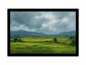 Green valley landscape canvas art for peaceful modern living room decor.