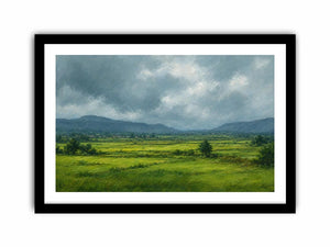 Green valley landscape canvas art for peaceful modern living room decor.