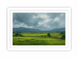 Green valley landscape canvas art for peaceful modern living room decor.