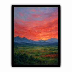 Vivid mountain sunset canvas art for dramatic modern living room decor.