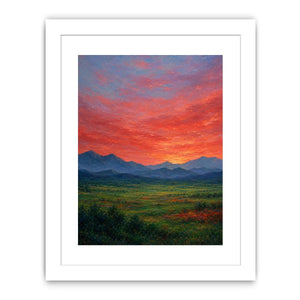 Vivid mountain sunset canvas art for dramatic modern living room decor.