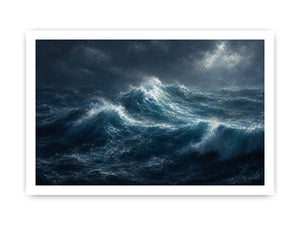 Dramatic stormy ocean canvas art for modern living room decor.