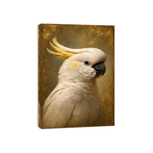 Elegant white cockatoo canvas art for neutral bedroom decor.