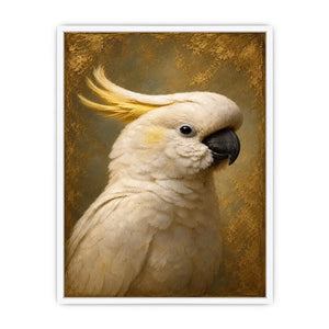 Elegant white cockatoo canvas art for neutral bedroom decor.