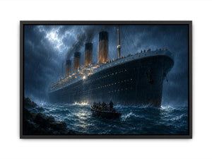 Dramatic ocean liner canvas art for moody office wall decor.