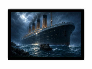 Dramatic ocean liner canvas art for moody office wall decor.