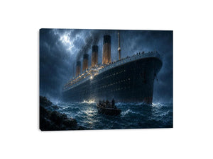 Dramatic ocean liner canvas art for moody office wall decor.