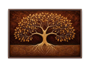 Golden tree canvas art for warm luxury living room decor.