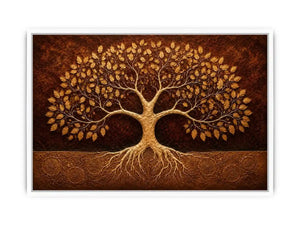 Golden tree canvas art for warm luxury living room decor.