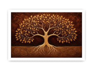 Golden tree canvas art for warm luxury living room decor.