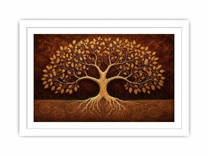 Golden tree canvas art for warm luxury living room decor.