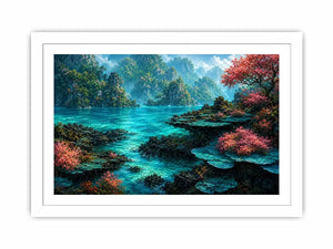 Tropical turquoise landscape canvas art for coastal room decor.