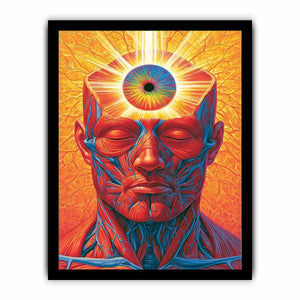 Surreal third eye portrait canvas art with vivid anatomy detail for modern office decor.