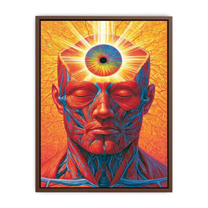 Surreal third eye portrait canvas art with vivid anatomy detail for modern office decor.