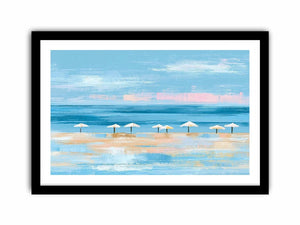 Minimal coastal beach umbrella canvas art for modern beach house or living room decor.