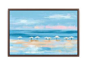Minimal coastal beach umbrella canvas art for modern beach house or living room decor.