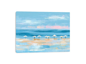 Minimal coastal beach umbrella canvas art for modern beach house or living room decor.