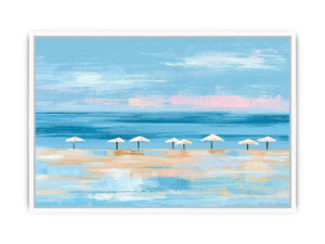 Minimal coastal beach umbrella canvas art for modern beach house or living room decor.