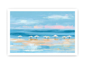 Minimal coastal beach umbrella canvas art for modern beach house or living room decor.