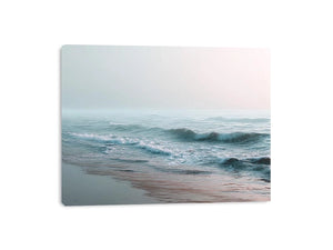 Minimal ocean wave canvas art for calm coastal bedroom or living room decor.