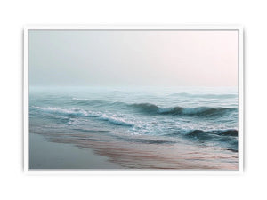 Minimal ocean wave canvas art for calm coastal bedroom or living room decor.