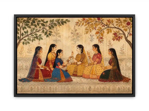 traditional women garden canvas art for elegant living room decor.