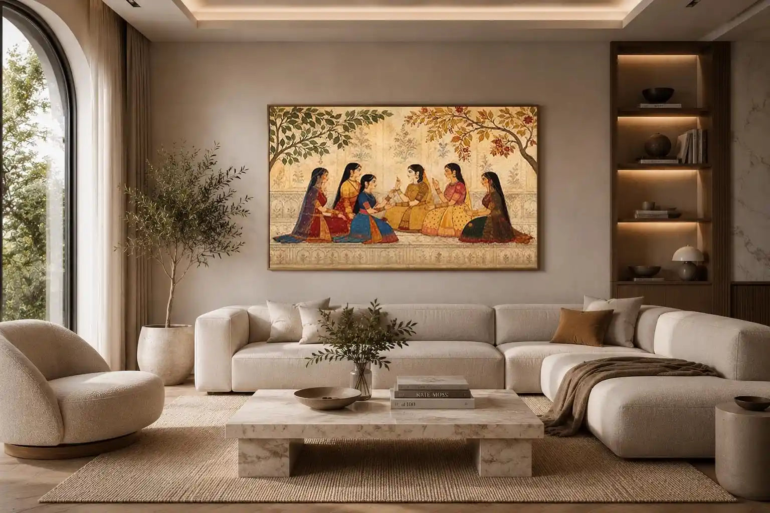 traditional women garden canvas art for elegant living room decor.