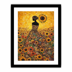 Vertical sunflower woman canvas art for colourful bedroom decor.