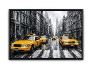 yellow taxi city canvas art for modern office decor.