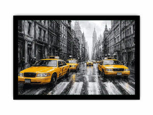 yellow taxi city canvas art for modern office decor.
