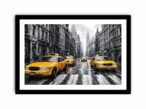 yellow taxi city canvas art for modern office decor.