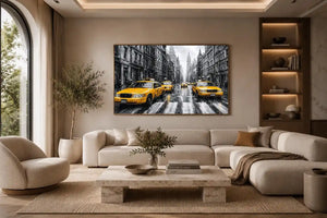 yellow taxi city canvas art for modern office decor.