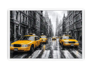 yellow taxi city canvas art for modern office decor.
