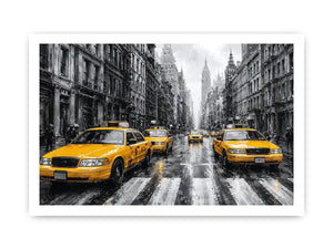 yellow taxi city canvas art for modern office decor.