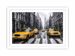 yellow taxi city canvas art for modern office decor.
