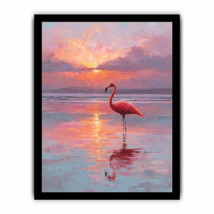 Pink flamingo sunset canvas art for calm coastal bedroom decor.