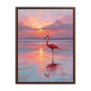 Pink flamingo sunset canvas art for calm coastal bedroom decor.