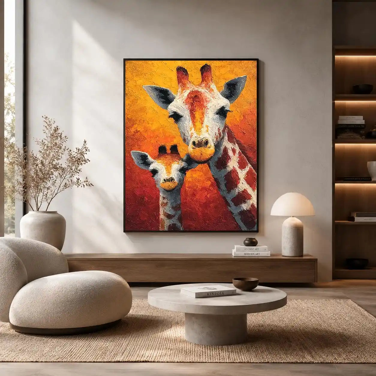 Two giraffe portrait canvas art for warm nursery and kids room decor.