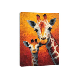 Two giraffe portrait canvas art for warm nursery and kids room decor.