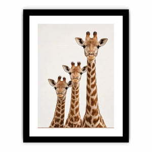 Square giraffe trio canvas art for nursery and kids room decor.