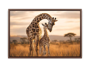 giraffe mother and calf canvas art for warm living room decor.