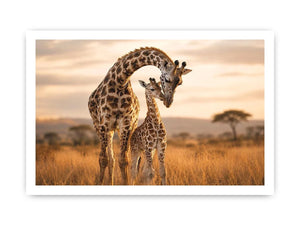 giraffe mother and calf canvas art for warm living room decor.