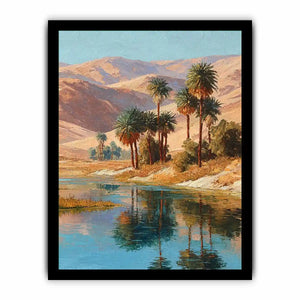Oasis palm landscape canvas art for serene living room decor.