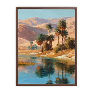 Oasis palm landscape canvas art for serene living room decor.