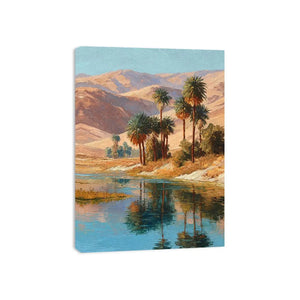 Oasis palm landscape canvas art for serene living room decor.