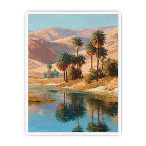 Oasis palm landscape canvas art for serene living room decor.
