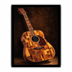 Acoustic guitar canvas art with warm wood texture for music room or office decor.