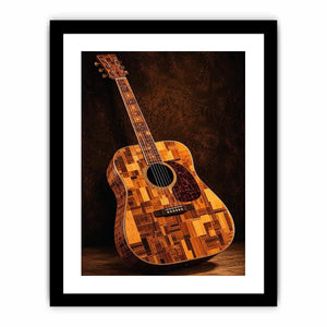 Acoustic guitar canvas art with warm wood texture for music room or office decor.